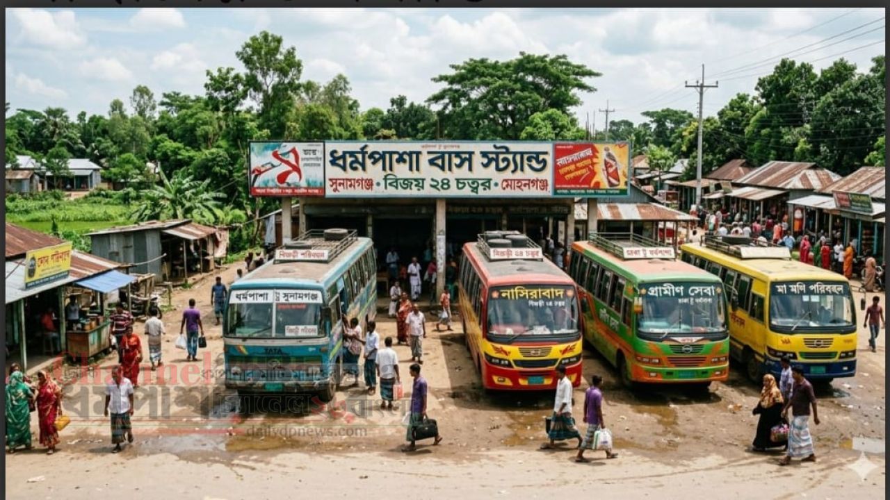 ধর্মপাশায় বাস কাউন্টারে দ্বিগুণ ভাড়া আদায়ের অভিযোগ: যাত্রীদের নাভিশ্বাস