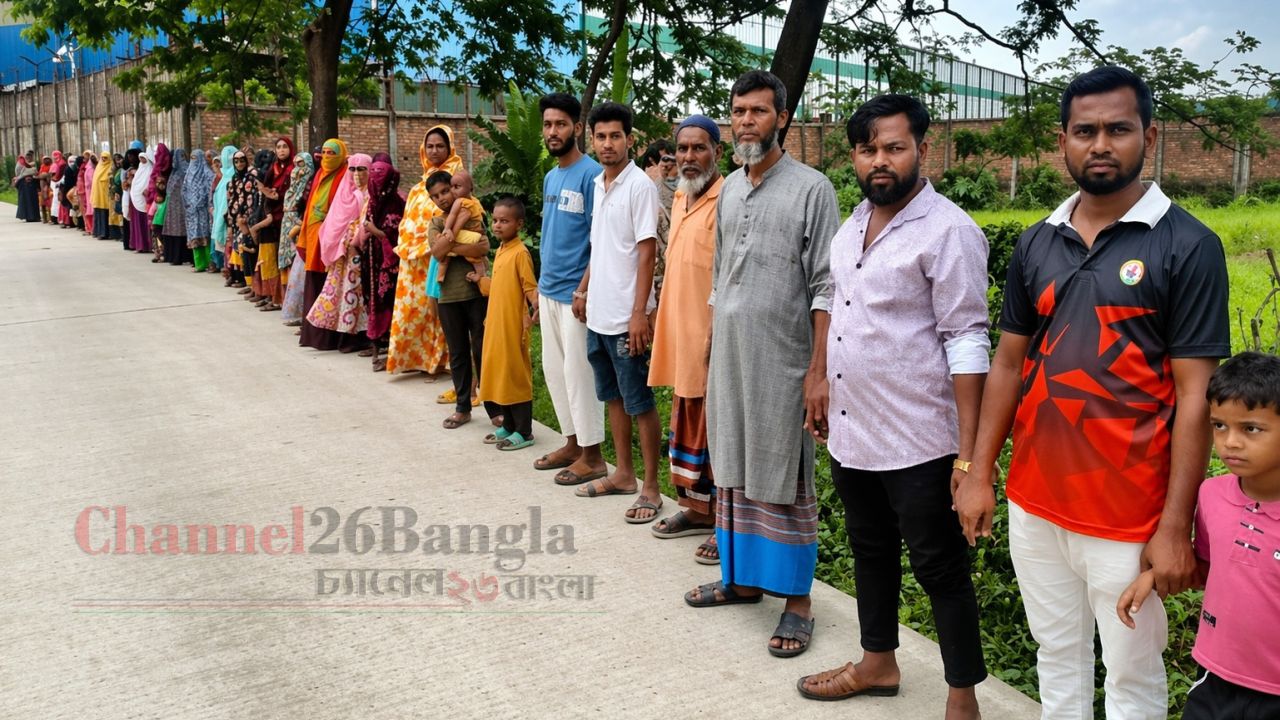 সোনারগাঁয়ে চলাচলের রাস্তার দাবিতে এলাকাবাসীর মানববন্ধন