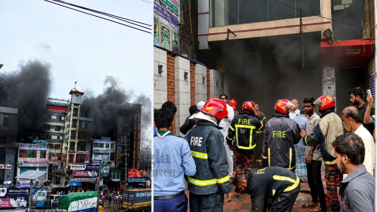 সোনারগাঁয়ে শপিংমলে আগুন ২০ লাখ টাকার ক্ষতি: নাশকতার অভিযোগ ব্যবসায়ীদের