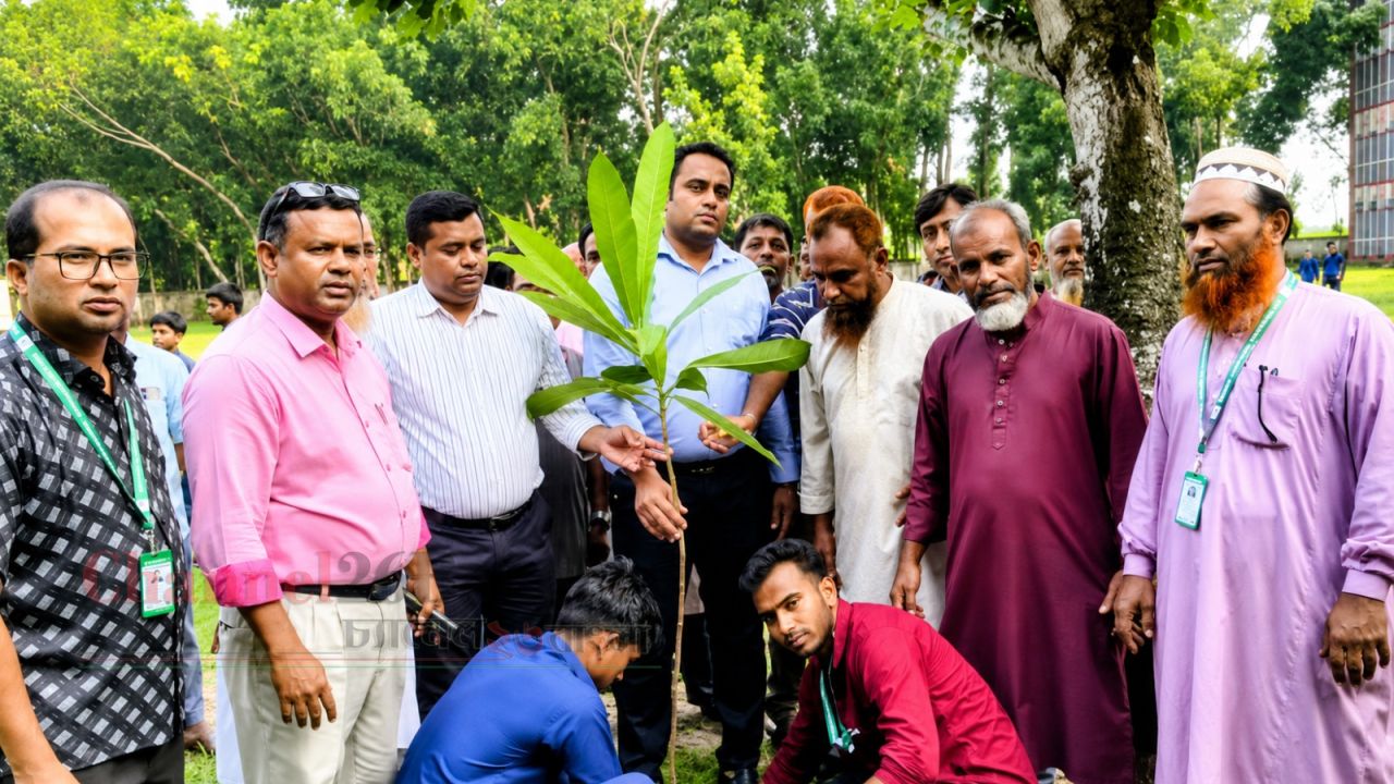 শ্রীপুরে শিক্ষার্থীদের মাঝে ফুটবল বিতরণ ও বৃক্ষরোপণ