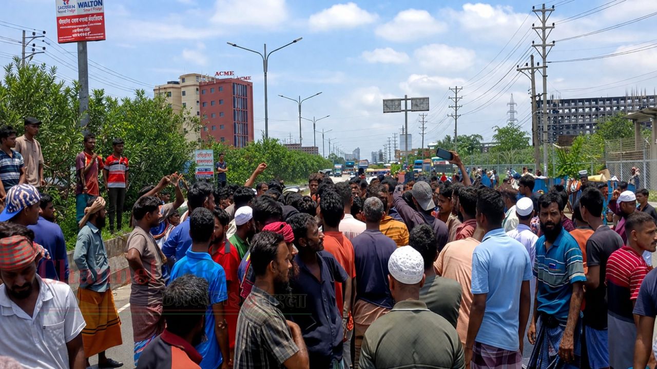 পরিচ্ছন্নতাকর্মীদের মারধরের প্রতিবাদে ঢাকা-নারায়ণগঞ্জ লিংক রোড অবরোধ