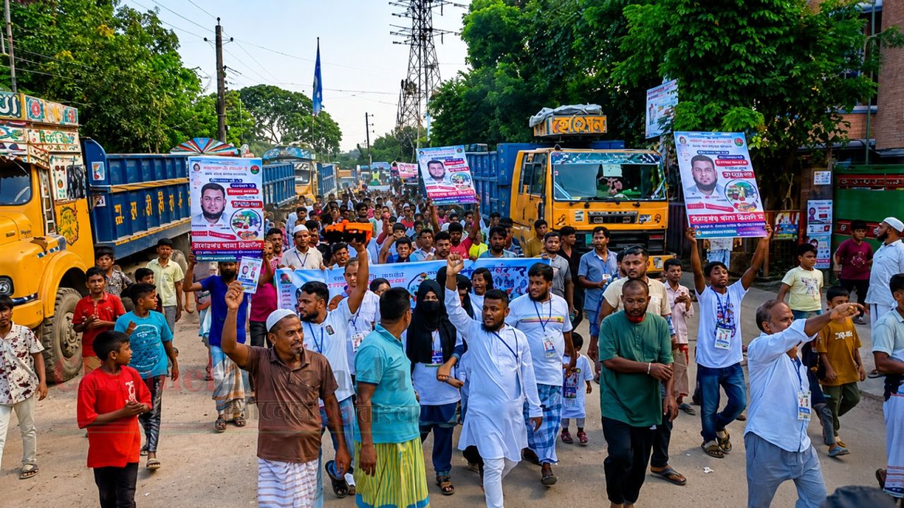 ঢাক-ঢোল বাজিয়ে ট্রাক মার্কায় ভোট চাইলেন রুবেল ড্রাইভার