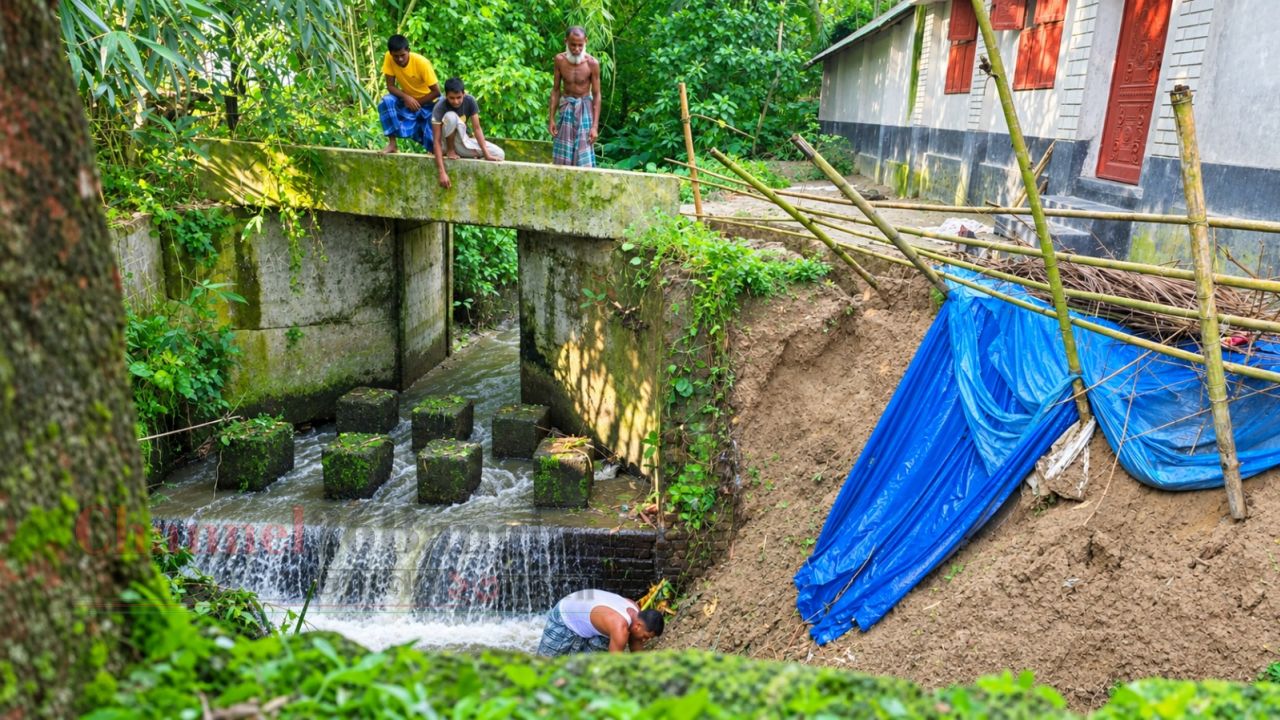 জরাজীর্ণ সুইচগেটে ধস: ভাঙনের ঝুঁকিতে বসতবাড়ি ও সেতু